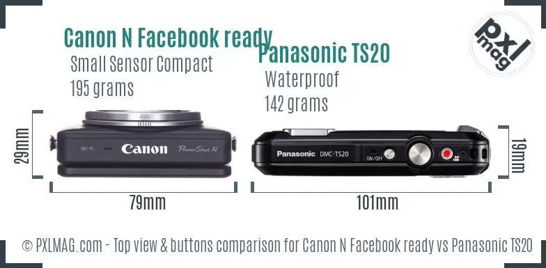 Canon N Facebook ready vs Panasonic TS20 top view buttons comparison