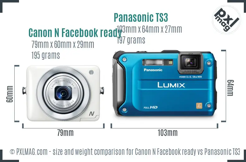 Canon N Facebook ready vs Panasonic TS3 size comparison Canon N Facebook ready vs Panasonic TS3 size comparison