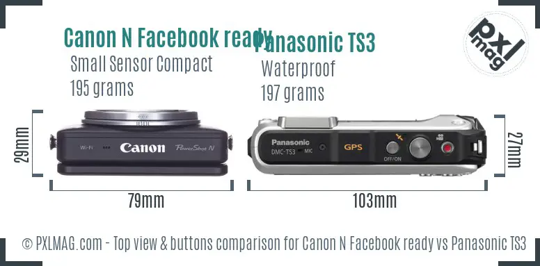 Canon N Facebook ready vs Panasonic TS3 top view buttons comparison Canon N Facebook ready vs Panasonic TS3 top view buttons comparison