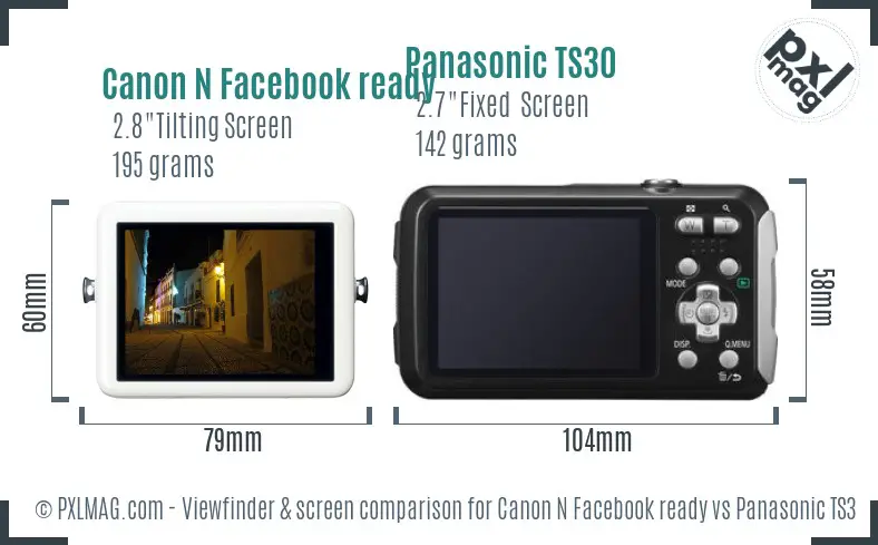 Canon N Facebook ready vs Panasonic TS30 Screen and Viewfinder comparison