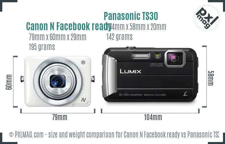 Canon N Facebook ready vs Panasonic TS30 size comparison