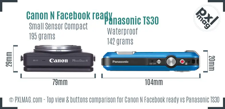 Canon N Facebook ready vs Panasonic TS30 top view buttons comparison