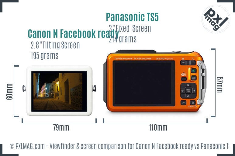 Canon N Facebook ready vs Panasonic TS5 Screen and Viewfinder comparison