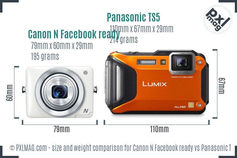 Canon N Facebook ready vs Panasonic TS5 size comparison