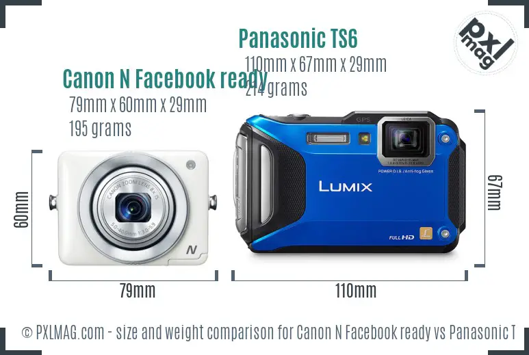 Canon N Facebook ready vs Panasonic TS6 size comparison