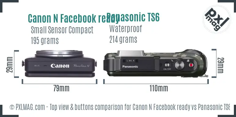 Canon N Facebook ready vs Panasonic TS6 top view buttons comparison