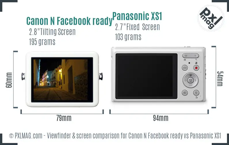 Canon N Facebook ready vs Panasonic XS1 Screen and Viewfinder comparison