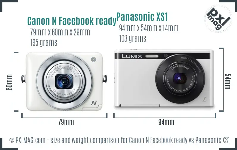 Canon N Facebook ready vs Panasonic XS1 size comparison