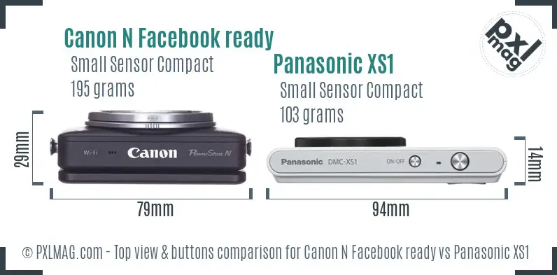 Canon N Facebook ready vs Panasonic XS1 top view buttons comparison