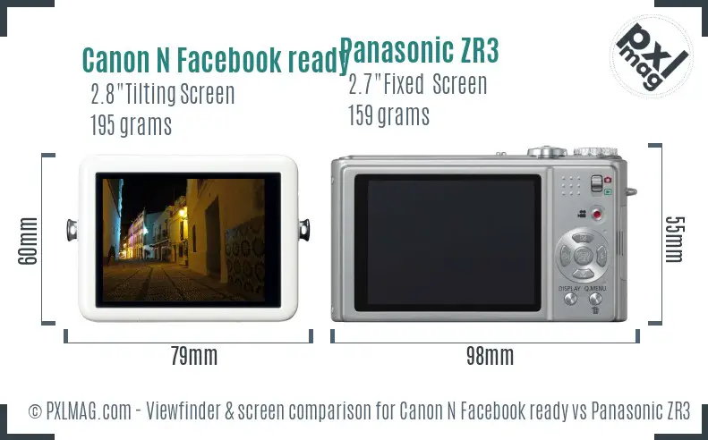 Canon N Facebook ready vs Panasonic ZR3 Screen and Viewfinder comparison