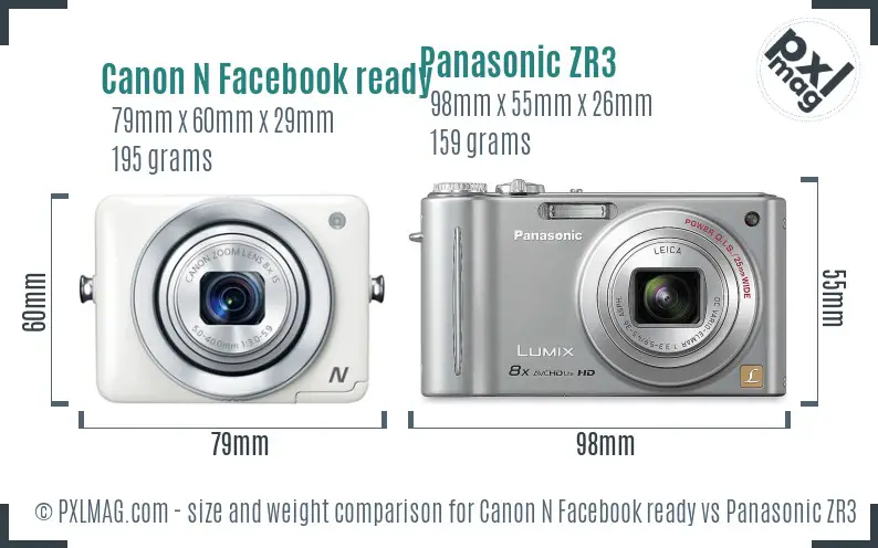 Canon N Facebook ready vs Panasonic ZR3 size comparison