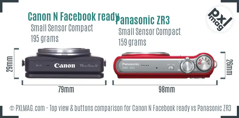 Canon N Facebook ready vs Panasonic ZR3 top view buttons comparison