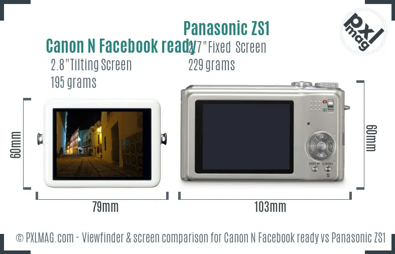 Canon N Facebook ready vs Panasonic ZS1 Screen and Viewfinder comparison