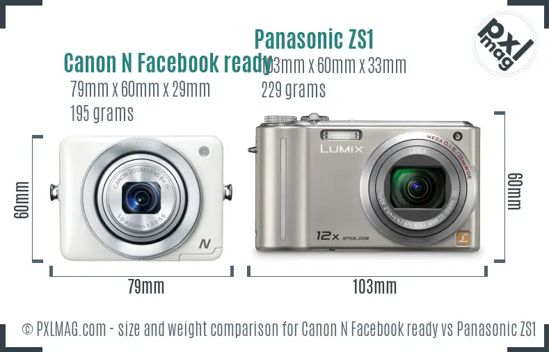 Canon N Facebook ready vs Panasonic ZS1 size comparison