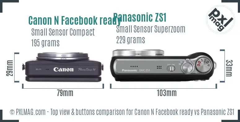 Canon N Facebook ready vs Panasonic ZS1 top view buttons comparison