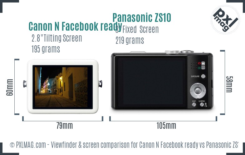 Canon N Facebook ready vs Panasonic ZS10 Screen and Viewfinder comparison