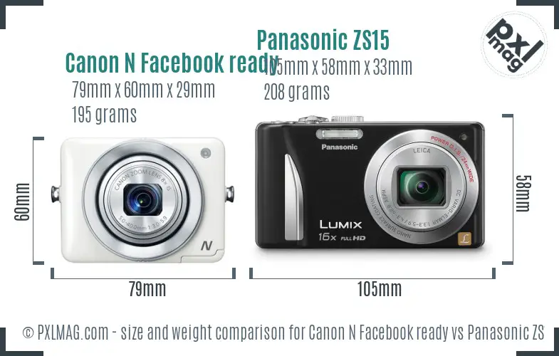 Canon N Facebook ready vs Panasonic ZS15 size comparison Canon N Facebook ready vs Panasonic ZS15 size comparison