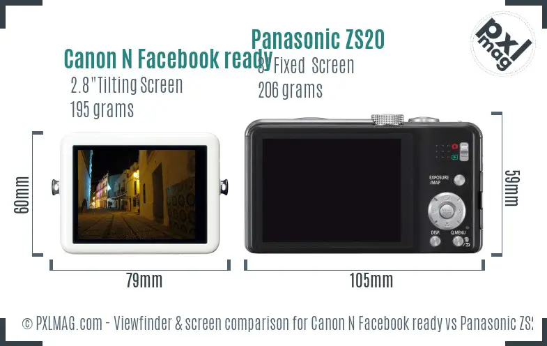 Canon N Facebook ready vs Panasonic ZS20 Screen and Viewfinder comparison