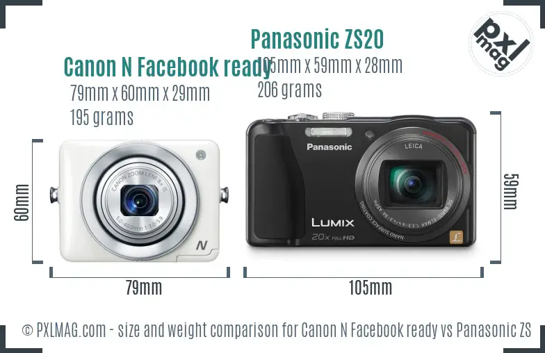 Canon N Facebook ready vs Panasonic ZS20 size comparison