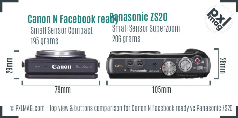 Canon N Facebook ready vs Panasonic ZS20 top view buttons comparison
