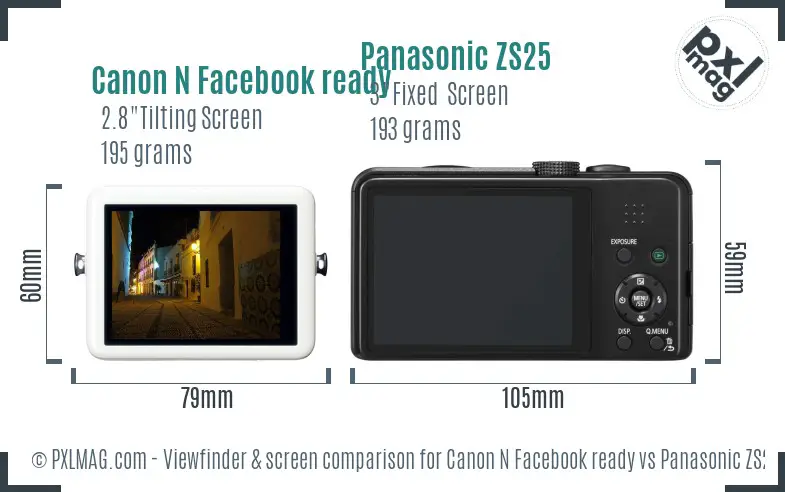 Canon N Facebook ready vs Panasonic ZS25 Screen and Viewfinder comparison