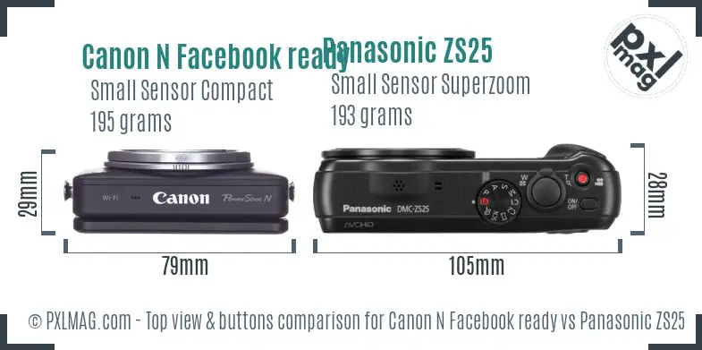 Canon N Facebook ready vs Panasonic ZS25 top view buttons comparison