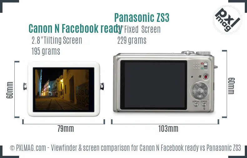 Canon N Facebook ready vs Panasonic ZS3 Screen and Viewfinder comparison
