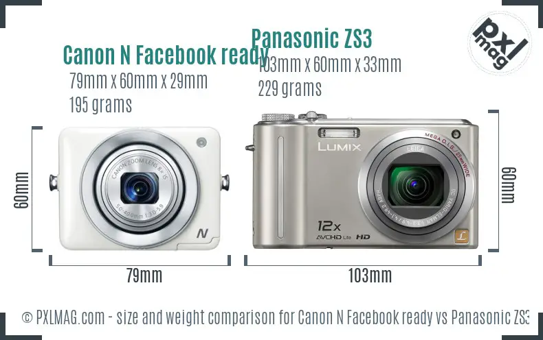 Canon N Facebook ready vs Panasonic ZS3 size comparison