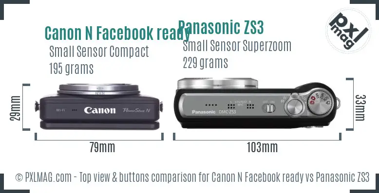 Canon N Facebook ready vs Panasonic ZS3 top view buttons comparison