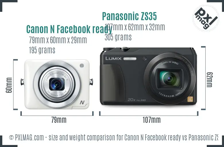 Canon N Facebook ready vs Panasonic ZS35 size comparison