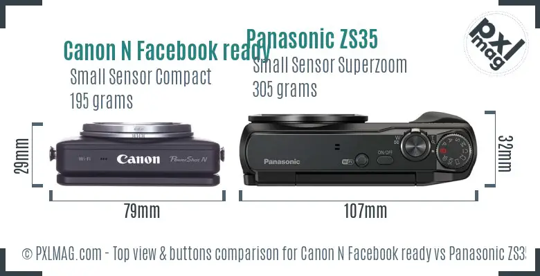 Canon N Facebook ready vs Panasonic ZS35 top view buttons comparison