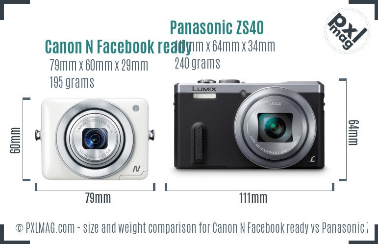 Canon N Facebook ready vs Panasonic ZS40 size comparison Canon N Facebook ready vs Panasonic ZS40 size comparison