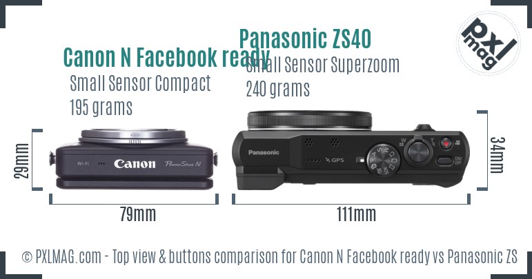 Canon N Facebook ready vs Panasonic ZS40 top view buttons comparison