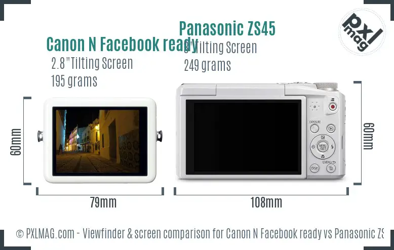 Canon N Facebook ready vs Panasonic ZS45 Screen and Viewfinder comparison
