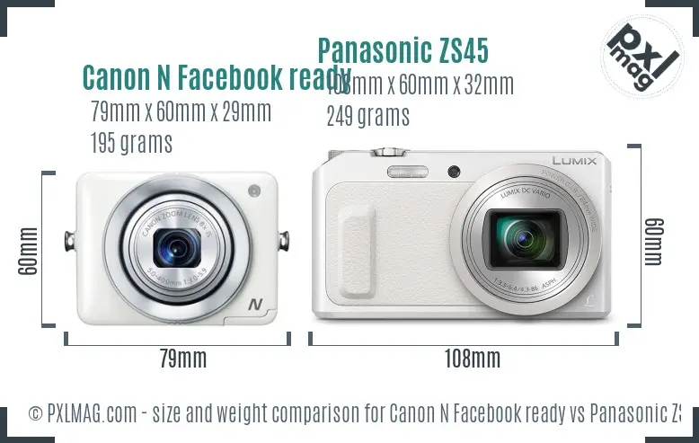 Canon N Facebook ready vs Panasonic ZS45 size comparison