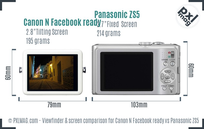 Canon N Facebook ready vs Panasonic ZS5 Screen and Viewfinder comparison