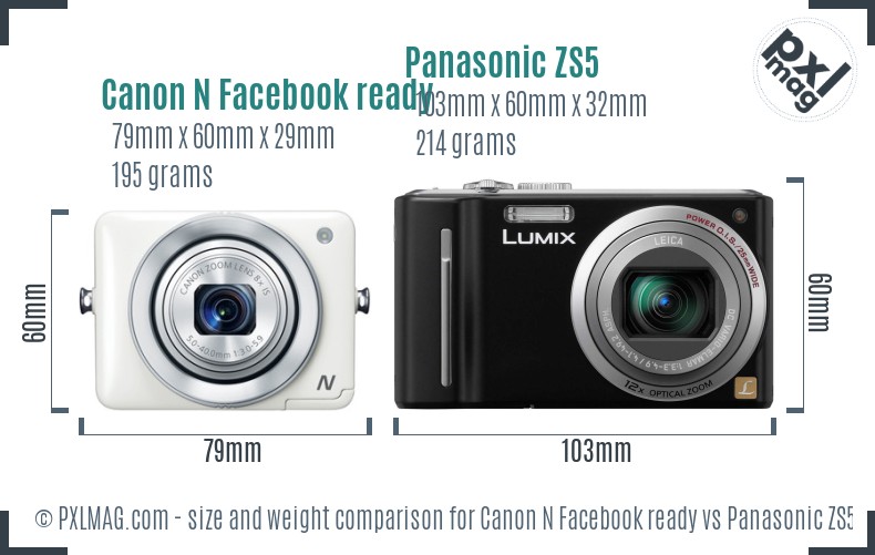Canon N Facebook ready vs Panasonic ZS5 size comparison