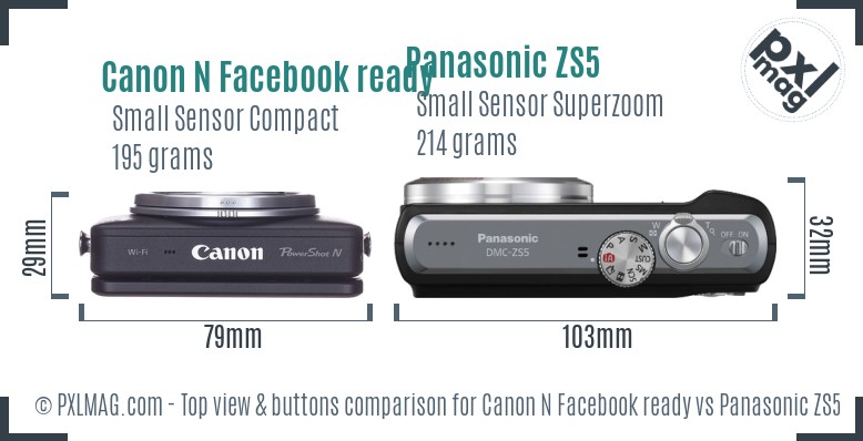 Canon N Facebook ready vs Panasonic ZS5 top view buttons comparison
