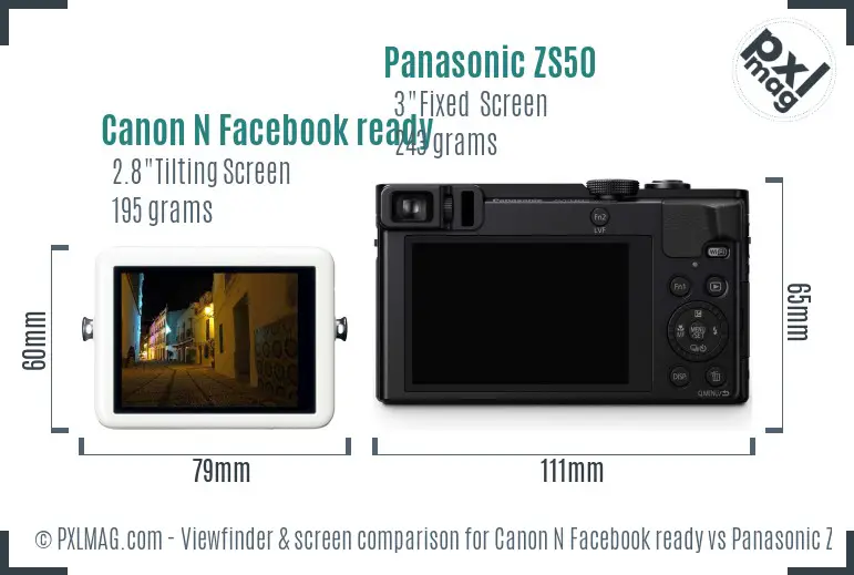 Canon N Facebook ready vs Panasonic ZS50 Screen and Viewfinder comparison
