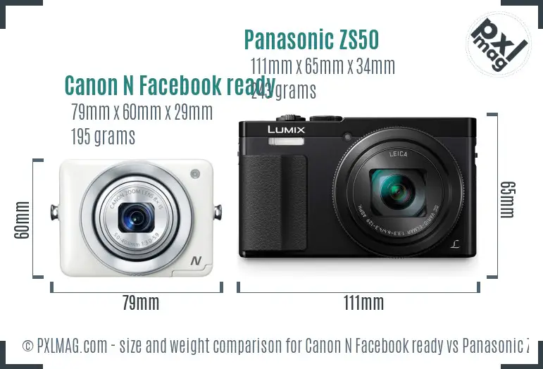 Canon N Facebook ready vs Panasonic ZS50 size comparison Canon N Facebook ready vs Panasonic ZS50 size comparison