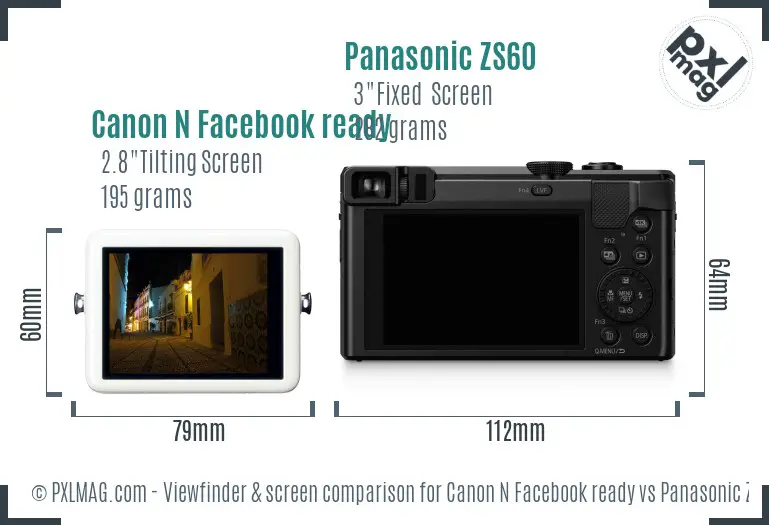 Canon N Facebook ready vs Panasonic ZS60 Screen and Viewfinder comparison Canon N Facebook ready vs Panasonic ZS60 Screen and Viewfinder comparison