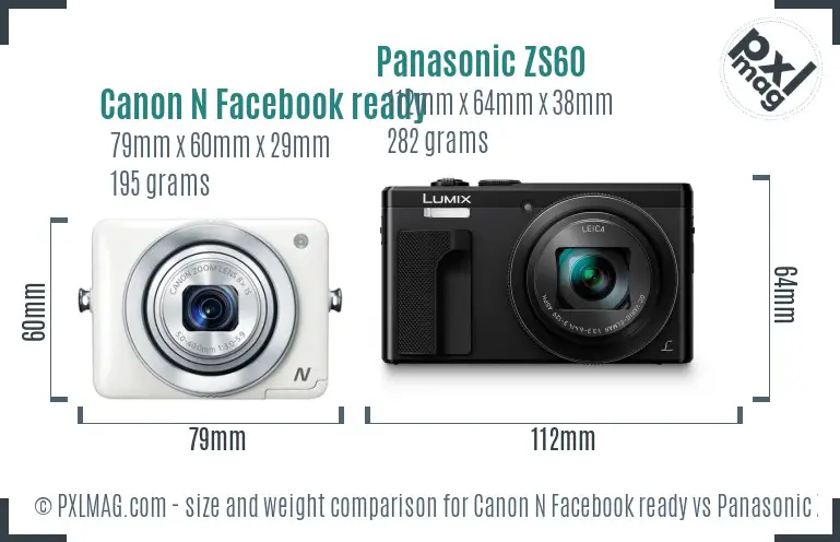 Canon N Facebook ready vs Panasonic ZS60 size comparison Canon N Facebook ready vs Panasonic ZS60 size comparison