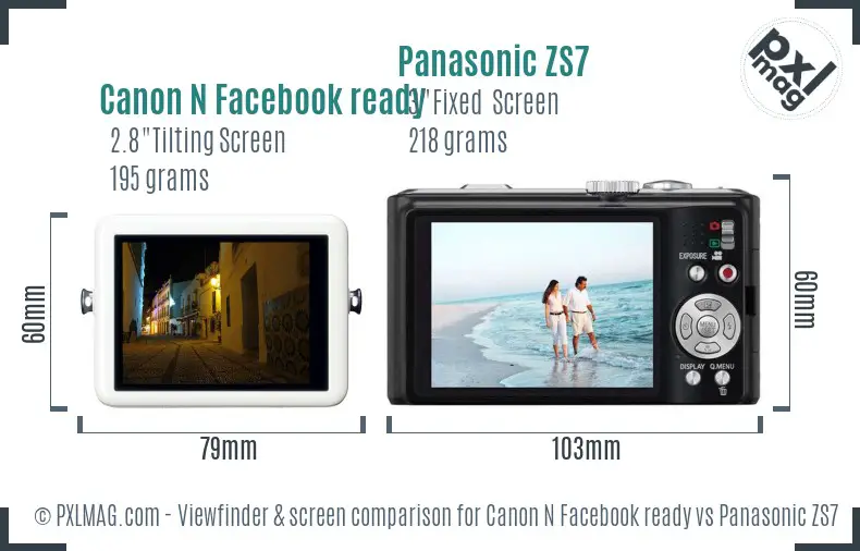 Canon N Facebook ready vs Panasonic ZS7 Screen and Viewfinder comparison