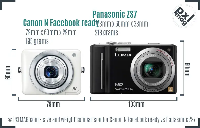 Canon N Facebook ready vs Panasonic ZS7 size comparison