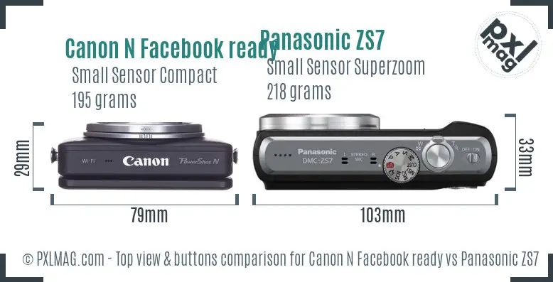 Canon N Facebook ready vs Panasonic ZS7 top view buttons comparison