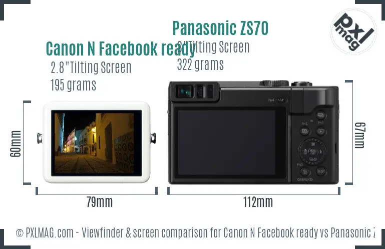 Canon N Facebook ready vs Panasonic ZS70 Screen and Viewfinder comparison