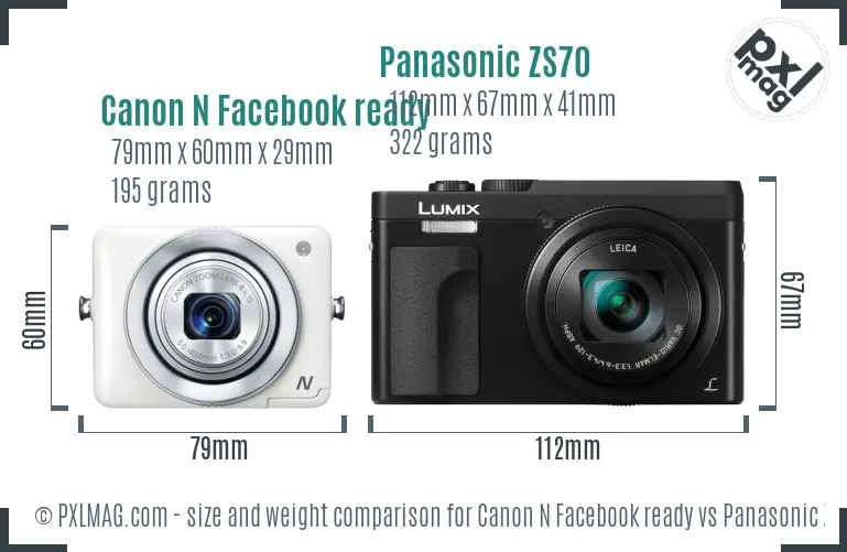 Canon N Facebook ready vs Panasonic ZS70 size comparison