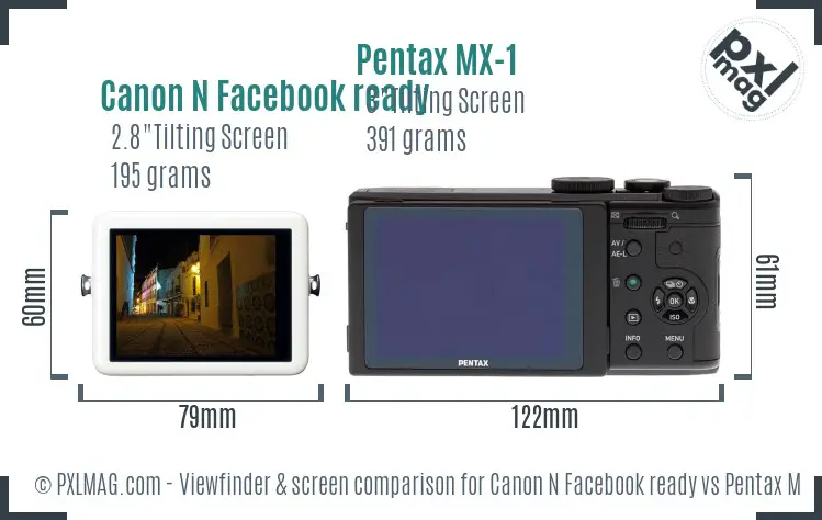 Canon N Facebook ready vs Pentax MX-1 Screen and Viewfinder comparison