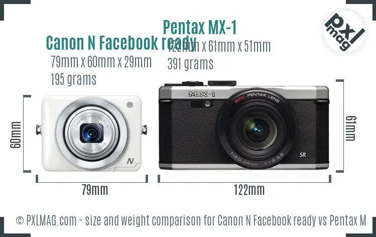Canon N Facebook ready vs Pentax MX-1 size comparison