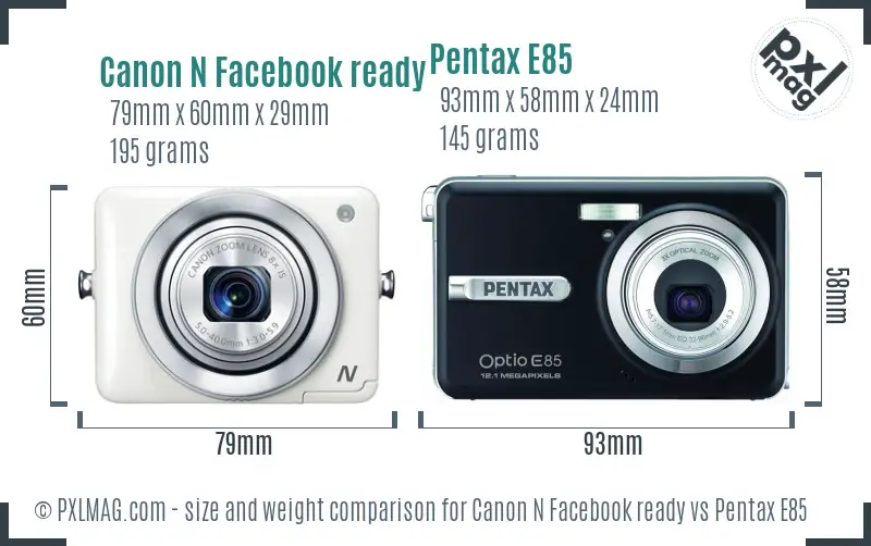 Canon N Facebook ready vs Pentax E85 size comparison